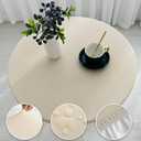 vctops 100% Waterproof Pu Leather Round Table Cloth Cover, Oil Proof Wipeable Elastic Fitted Tablecloth, Windproof Washable Table Protector for Picnic, Camping, Outdoor (Khaki,63")