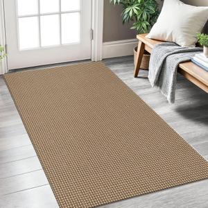 KOZYFLY Boho Rugs for Entryway 3x5 ft Washable Area Rug Non Slip Rubber Backed Entry Rug Woven Indoor Door Mat Cotton Kitchen Rugs Floor Carpet for Entryway, Foyer, Backdoor, Tan/Orange/Brown