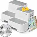 UNCLE WU 2-Pack Step Stool for Kids & Adults - Adjustable 2-Tier Foot Rest for Bathroom Sink, Potty Training & Kitchen - Heavy Duty 200lbs, Non-Slip Stool for Healthy Squat Posture (Grey) (Gray White)
