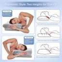 Cervical Neck Pillow, Memory Foam Pillows for Neck and Shoulder Pain Relief, 2 Heights Ergonomic Pillow with Breathable Ice Silk Cover, White