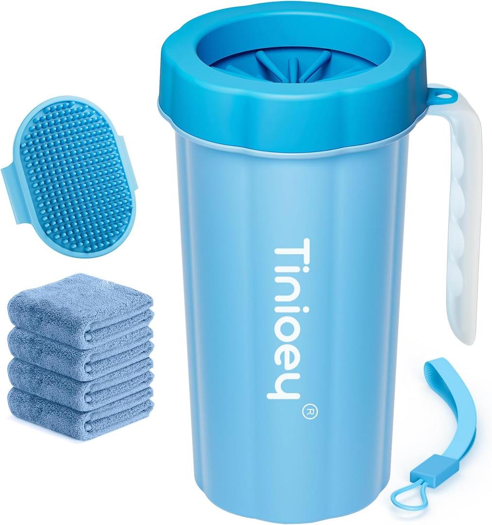 Paw Cleaner with Handle for Large Dogs and Pets | Foot Washer to Clean Muddy Dog Paws (Large with Handle, Blue)