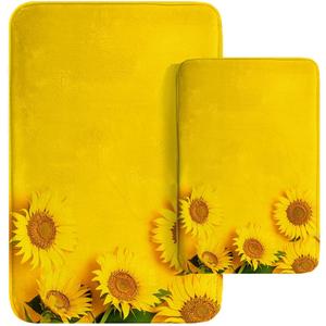 Britimes Sunflower Yellow Bathroom Rug Mat Set of 2, Washable Cover Floor Rug Carpets Floor Bath Mat Bathroom Decorations 16x24 and 20x32 Inches (Beach Shell 2)