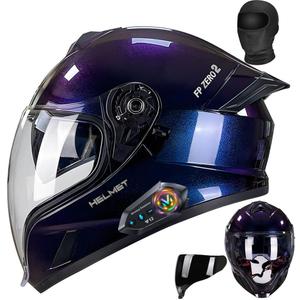 Bluetooth Full Face Motorcycle Helmet DOT Approved Modular Motorcycle Helmets with Built-in Sun Visor, Multi-Ventilation Ports, for Adults Men Women Casco Moto Hombres Mujeres, L57~58CM (Purple, L)