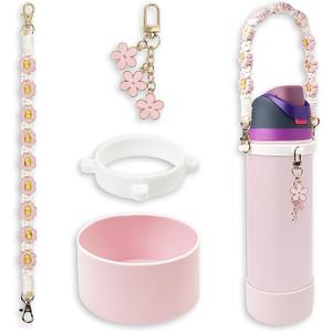 Silicone Boot Set for Owala Water Bottle 24 oz, 32 oz, 40 oz - Includes Anti-Slip Sleeve & Water Bottle Handle Strap, Perfect Owala Accessories, Fits Owala Tumbler, Owala FreeSip, Owala Candy Coated (Pink)