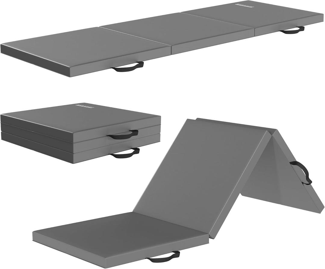 Fitvids Folding Exercise Gymnastics Mat for Tumbling, 2'x6'x2" Gym Workout Mat with Carrying Handles High-Density Anti-Tear Portable Fitness Aerobics Mats for Home Gym Yoga Pilates MMA Core Training (Graphite)