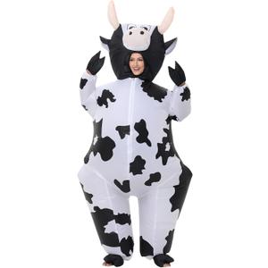 Inflatable Cow Costume Adult Animal Costume Halloween Inflatable Costume Christmas Cow Blow Up Suit for Women Cosplay (Black)