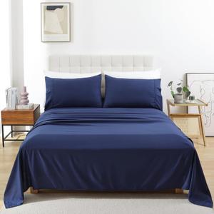 Full Size Sheet Set - Luxury Soft Comfy Bed Sheets, Breathable Cooling Hotel Bedding for Women, Men, Teens, Extra Deep Pocket, Easy-Fit, Oeko-Tex, Wrinkle Free 4 Piece - Navy Blue