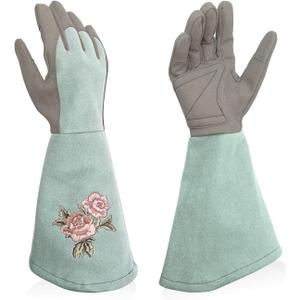 Rose Pruning Gloves Thorn Resistant, Embroidery Gardening Gloves with Extra Long Forearm Protection (Medium (Pack of 1), Green)