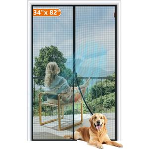 MAGZO Magnetic Screen Door, Fit Door Size 34 x 82 Inch, Actual Screen Size 36" x 83" Durable Fiberglass Mesh Curtain Middle Opening Screen Door with Full Frame Hook&Loop-Gray