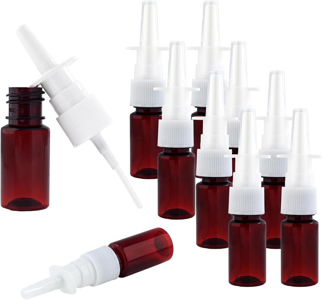 10Pcs Nasal Spray Bottles, 10ml Fine Mist Nasal Atomizer, Reusable Empty Sprayer Bottle for Wound Disinfectant Perfume Essential Oils (Brown, 0.35oz)