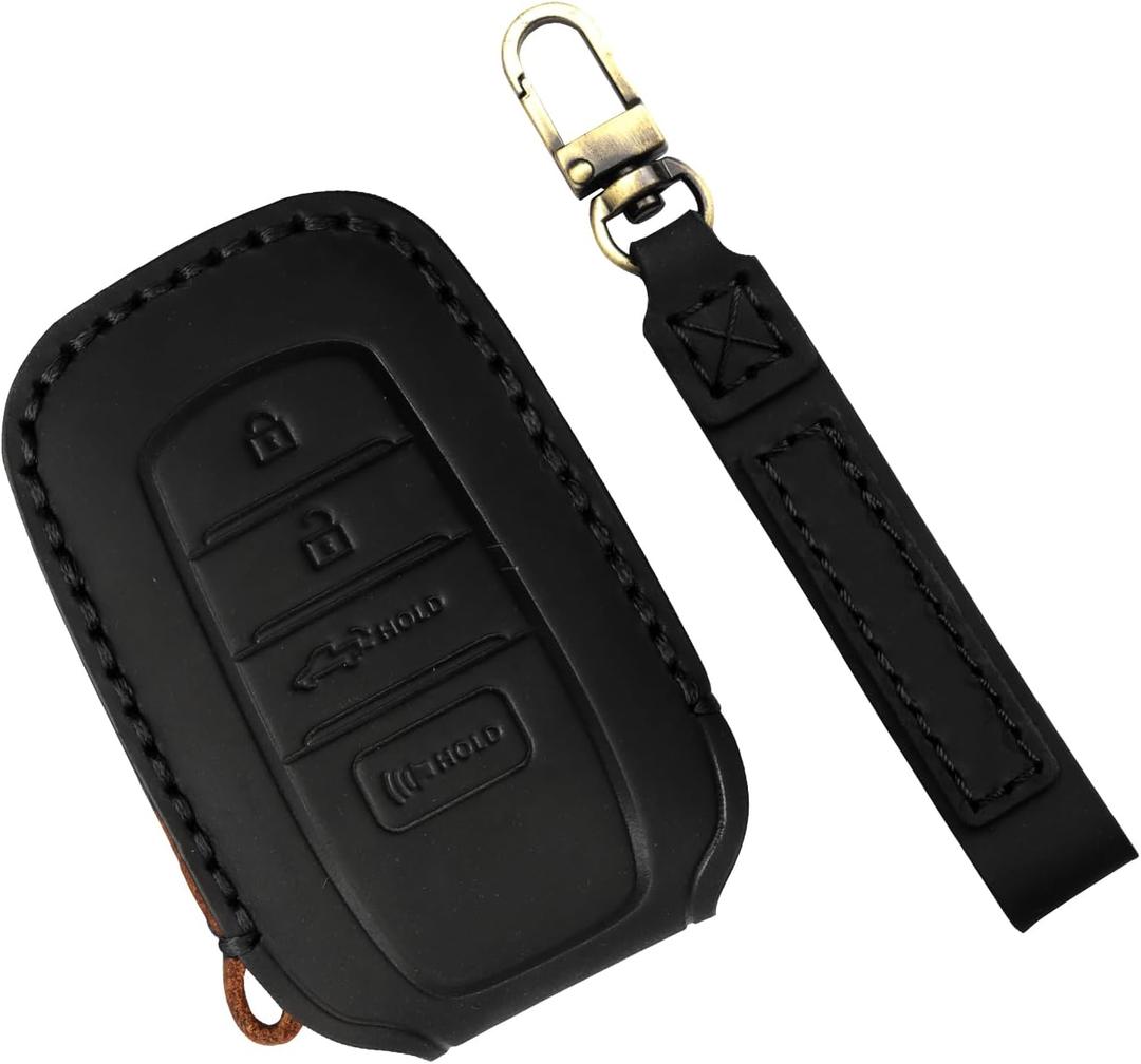 Key Fob Cover for Toyota Tundra Accessories 2022 2023 2024 2025, for Tacoma 2024 2025 Leather Key Cover, for Camry 2025 Key Protector Case, Key Fob Case (Black Leather Black Stitches, 1pc)