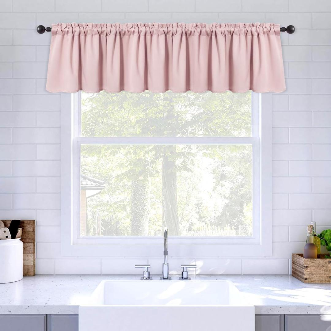 MIULEE Spring Blackout Window Valance for Bedroom Kitchen Bathroom Living Room Darkening Rod Pocket Curtain Valance, Thermal Insulated Window Treatment 1 Panel, 52 x 18 Inches, Baby Pink