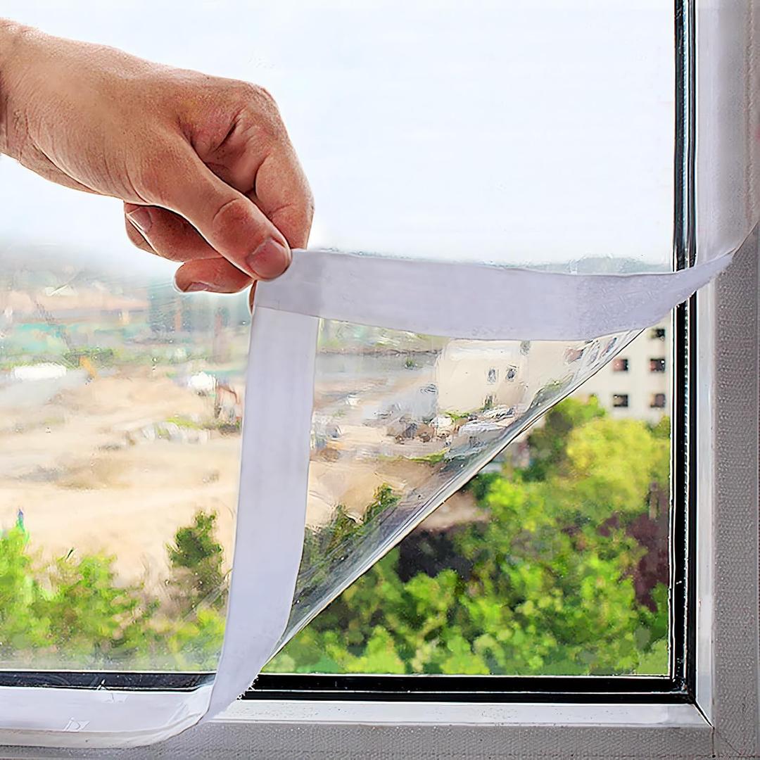 Adjutsable Window Insulation Kit 74inX79in(190X200cm),Clear180 Thickness,Easy to Open for Ventilation Reusable Plastic Window wrap (74"X79"(190X200cm))