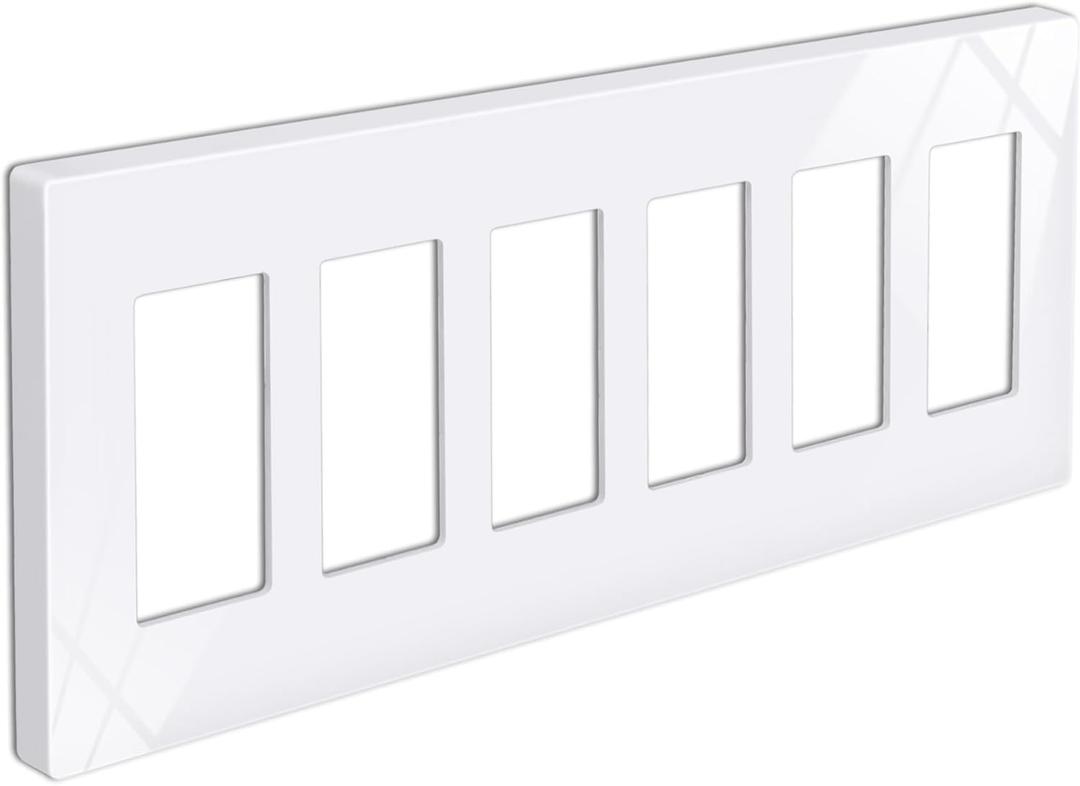 BESTTEN 6-Gang Screwless Wall Plate, Decorator Outlet Cover, Decorative Switch Plate, USWP6 Gloss Snow White, Decor Face Plate, H4.69 x W12.0, ETL Listed