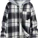 Boys Flannel Shirts Plaid Hooded Button Down Long Sleeve Shirt Fall Winter Clothes Lightweight Shacket Jacket 7-8 Years 
