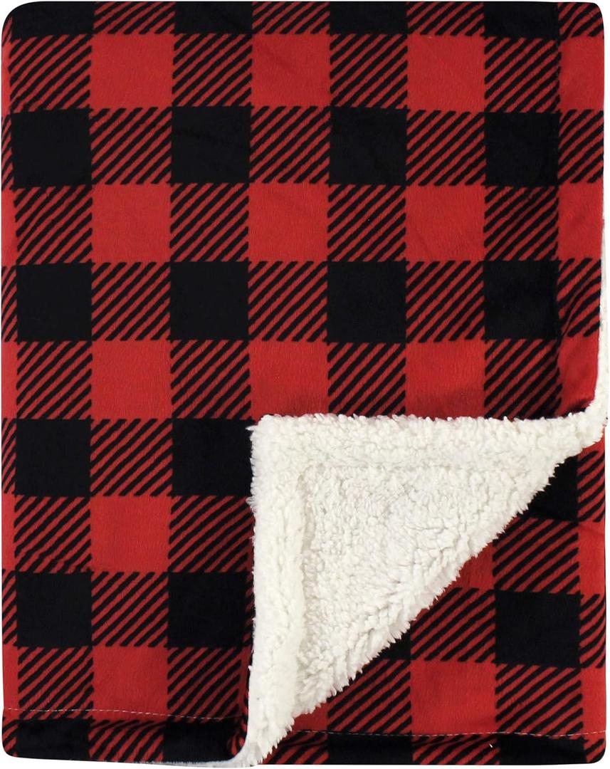 Hudson Baby Unisex Baby Plush Mink and Sherpa Blanket, Buffalo Plaid, One Size