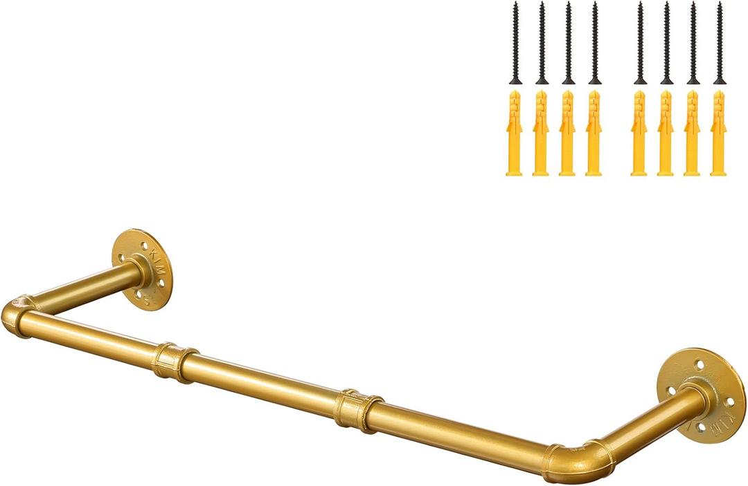 Industrial Gold Pipe Clothing Rack, Wall Ceiling Mounted Clothes Garment Rack 30'', Iron Golden Pipe Clothes Hanging Bar, Heavy Duty Metal Rod for Retail Display Closet Storage (29 inches)
