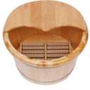 9.84in Tall Wood Foot Soaking Tub with Lid and Massage Roller, Pedicure Bowl for Feet, Portable Traditional Wood Foot Bath Basin for Massage Relaxing, Fatigue Relief
