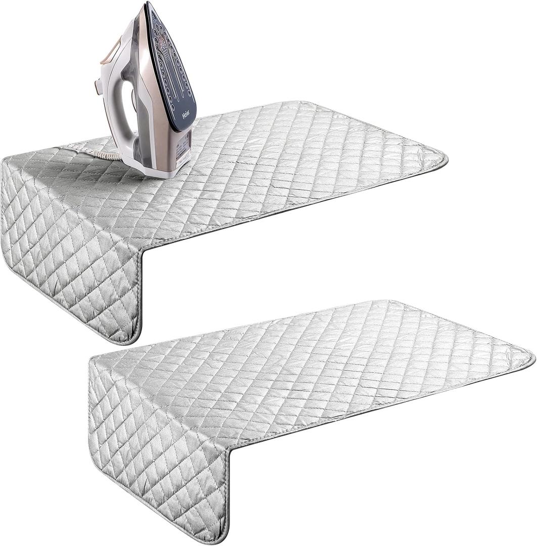 Oudain 2 Pieces Magnetic Ironing Mat Heat Resistant Ironing Blanket Portable Travel Folding Ironing Pad Iron Board Alternative Cover for Washer Dryer Table Top Laundry Clothes, 33 x 19, Grey