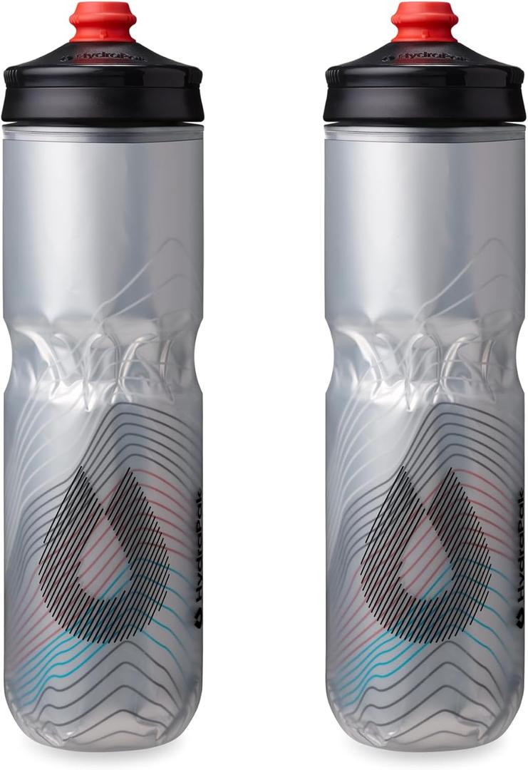 HydraPak Polar Surge Insulated Bike Water Bottle 2-Pack (20oz or 24oz) - High Flow, Fits Most Bike Cages, For Cycling & Sports (Ascent Silver)