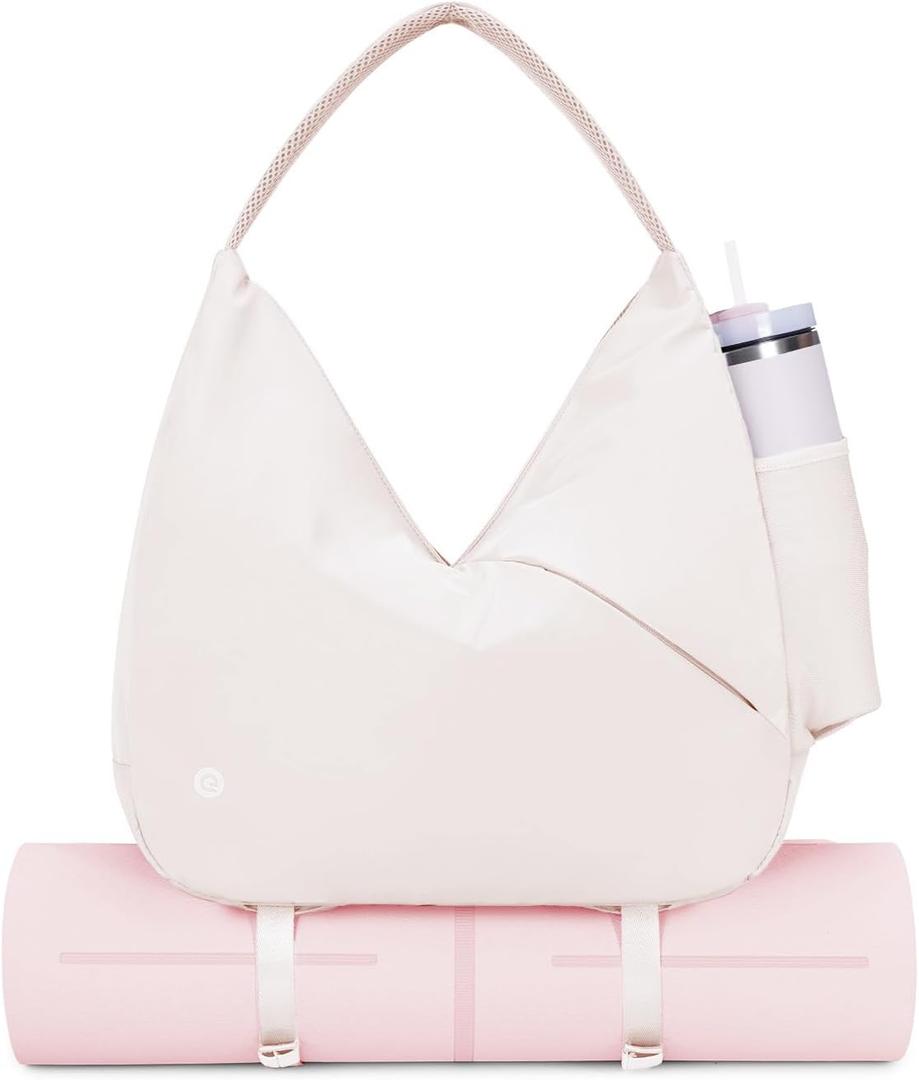 Ceneda Large Gym Bag for Women with Hidden Yoga Mat Holder & Shoe Compartment & Wet Pocket, Sports Duffle Bag for Travel (Beige)