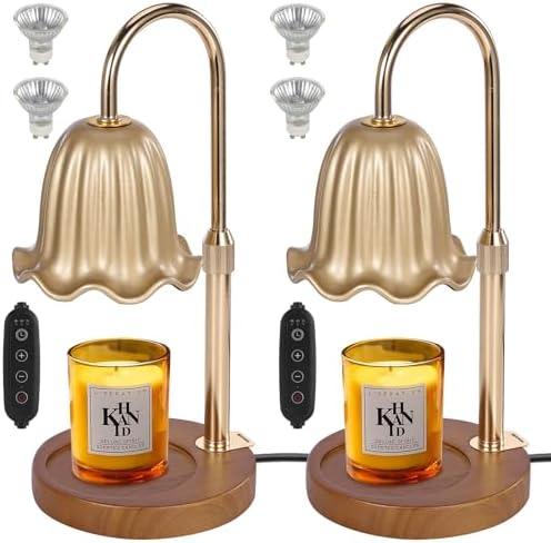2Pack Electric Timer Candle Warmer Light,with Bracket Dimmable Candles Wax Glass Warmers Lamps for Jar Candles Burner No Flame Scented Melting Warming Lantern Adjustable Height(50W*4PCS)