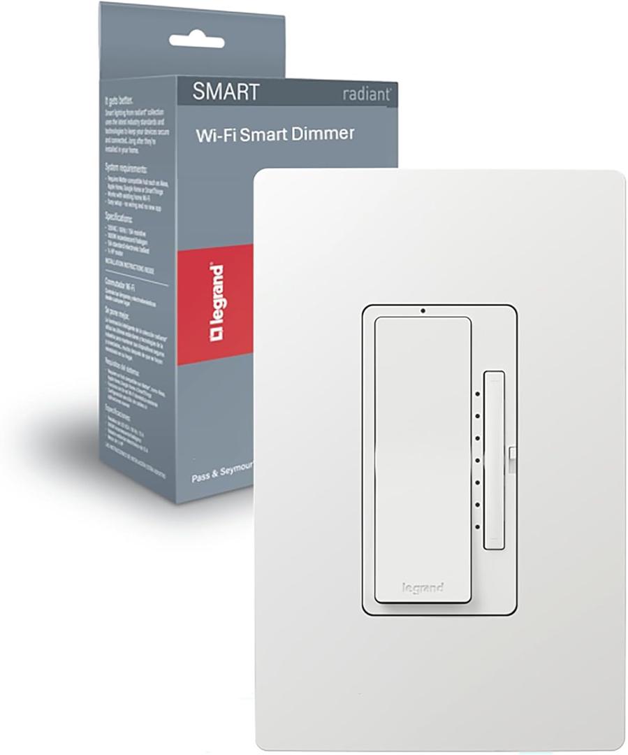 Legrand Radiant Wi-Fi Matter Smart LED Dimmer, Effortless Setup, Enhanced Compatibility with Apple HomeKit, Google Home, Alexa & SmartThings, Easy Wi-Fi Connectivity with Matter, Pack of 1