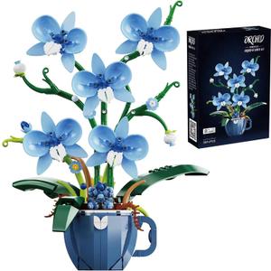 Blue Orchid Flower Building Set for Adults, Coffee Cup Orchid Botanical Collection Plant Building Kit, Home and Office Decor Gift for Christmas Day, Valentines, Birthday 567pcs