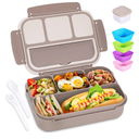Bento Box Adult Lunch Box, Containers for Adults Men Women with 4 Compartments, Lunchable Food Container with Utensils, Sauce Jar, Muffin Liners, 40 Oz/5 Cup, Microwave & Dishwasher Safe, Brown