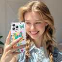 PIXIU Case for iPhone 16 Pro Compatible with Magsafe, Laser Glossy Pattern, Cute Curly Wave Clear TPU Bumper Military Grade Drop Protection Phone Cover for Women/Girls -Butterfly/Floral