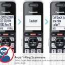 Panasonic Cordless Phone with Advanced Call Block, Link2Cell Bluetooth, One-Ring Scam Alert, and 2-Way Recording, Answering Machine, 5 Handsets - KX-TGF975B (Black/Silver Trim)