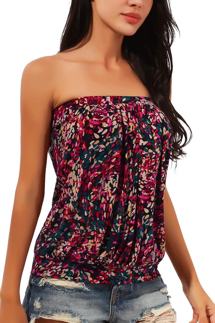 DJT Women's Strapless Bandeau Tube Top, Loose Casual Summer Tank Top (L)