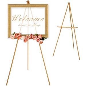 VISWIN Upgraded 63" Gold Wooden Easel Stand for Sign, Tripod Easel for Wedding Sign Stand, Welcome Board, Poster, Picture, Canvas Art Easel Floor with Tray for Display & Painting