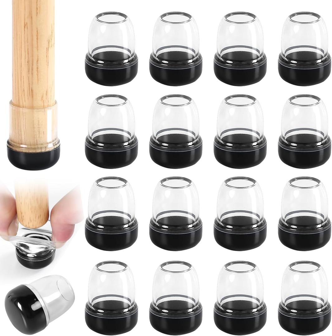 16PCS Chair Leg Sliders for Carpet/Rug, Teflon Glides Chair Leg Caps for Hardwood Floors, Round Furniture Slider Pads for Quickly and Easily Moving Furniture, Protect Floor(Clear,Fit 0.5"-0.7")