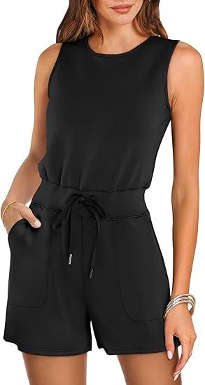 Romper for Women Short Jumpsuit Summer Casual Dressy Sleeveless Outfits Beach Vacation 2025 Trendy One Piece Clothes, Size M