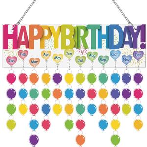 Eersida Classroom Birthday Calendar Wall Hanging Back to School Colorful Pastel Family Birthday Plaque with Tags Classroom Board Chart Reminder with 120 Tags for Nursery Kindergarten(Classic Color)