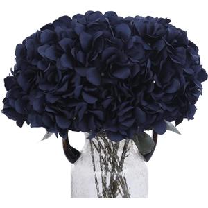 2Bouquets Artificial Fake Flowers Silk Hydrangea Arrangements Wedding Bouquets Decorations Plastic Floral Home Kitchen Garden Party Festival Bar DIY (Navy Blue)