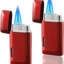 Futlidys 2 Pack Mini Torch Lighter Butane Refillable, Double Flame Butane Lighter with Visible Window, Adjustable Jet Lighter, Great Gifts for Men and Women, Without Gas (Red)