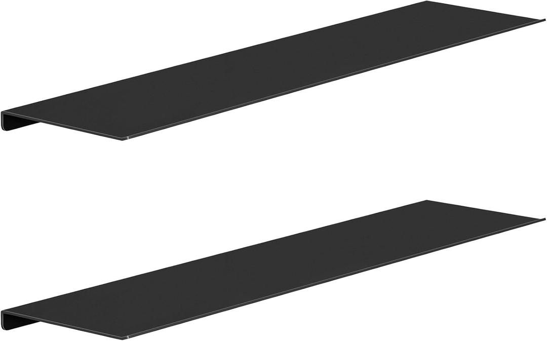 MKO 20" Floating Shelves for Wall, Long Metal Wall Mounted Shelf for Bathroom, Bedroom, Living Room, Kitchen, Display Hanging Shelves for Books/Storage/Room Decor 2 Packs, Black