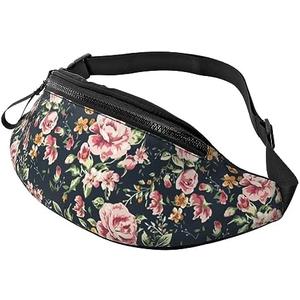 Beautiful Flowers Floral Pink Green Leaves Retro Fashion Casual Fanny Pack Waist Bag Men Women Adjustable Belt Waist Bag For Travel Hiking Cycling Running Festival Carnival