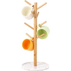 Bamboo Mug Holder, Strong 8 Hooks Coffee Mug Holders Tree Stand, Decorative Mug Racks for Counter, Non-Slip Coffee Mug Cup Tree Sturdy Mug Organizer