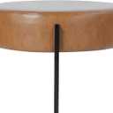 HomePop Modern Round Ottoman, Home Dcor,Upholstered Round Velvet Foot Rest Ottoman - Carmel Faux Leather Small