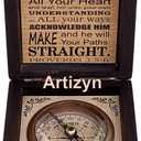 Trust in The Lord with All Your Heart Proverbs 3: 5-6 Quote Religious Compass with Wooden Box, Graduation Day Gifts, Baptism, Confirmation & Communion Compass for Men & Women, Greeting Card Included