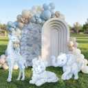 Eaasty 3 Pcs Blue Toile De Jouy Safari Baby Shower Decoration Large PP Plastic Animal Stand Ups Signs Decor Chinoiserie Safari Animals Cutouts Party Decor for Wild One Birthday Photoshoot Decoration