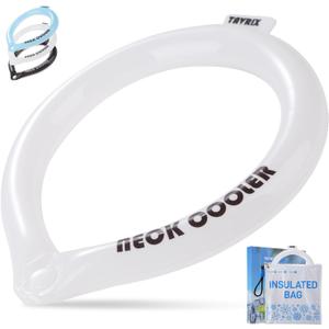 Neck Cooling Tube with Snap Button & Insulation Bag, Reusable Ice Ring, Freezes Below 64℉- Cooling Relief for Hot Weather, Outdoor Sports, Workers. Wearable Cooling Neck Wrap. (White, L)
