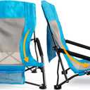 Portable Folding Beach Chair for Adults Set of 2 - Lightweight Low Back Sling Chair with Cup Holder & Storage Pocket, 300lbs Capacity Camping Chair for Outdoor Lawn (Blue)