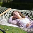 ANOW Rope Hammock Double Hammock with Hardwood Spreader Bar and Carrying Bag, 450 LBS Weight Capacity for Two Person, Natural