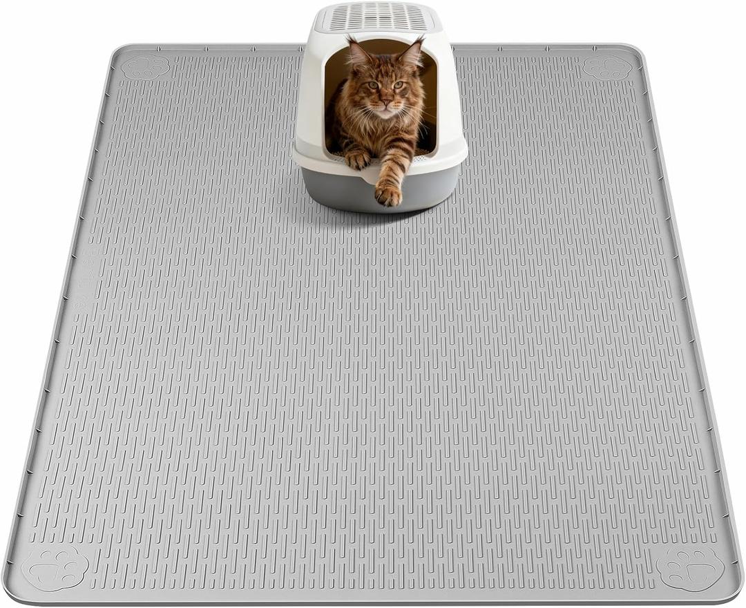 Cat Litter Mat, XL Extra Large 40" x 40" Silicone Mat Litter Trapping Mat for Scatter Control, Soft on Kitty Paws, Easy to Clean (Light Grey)