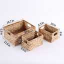 Set of 3 Water Hyacinth Storage Basket Rattan Woven Shelf Organizing with Built-in Handles 3-Pack Nesting Wicker Bathroom Accessories Pantry Storage
