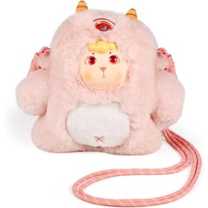 9inch Plush Bag Collection Crossbody Bags, Cute Girl Purses Fun & Unique Handbag Plush Shoulder Bag with Strap, Pockets (Light Pink)